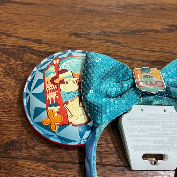 Disney Epcot Italy Blue Sequin Bow Mouse Ears Headband - Picture 2 of 4